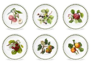 portmeirion pomona collection | set of 6 | ceramic dinnerware dish set | microwave and dishwasher safe | assorted fruit motifs | made in england (salad plates)