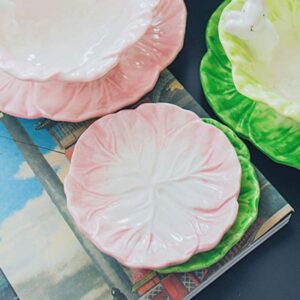 Hemoton Ceramic Cabbage Plate Cartoon Appetizer Plate Fruit Plate Salad Plate Bowl Dish Platter for Fruit Dessert Snack Salad 19cm Pink