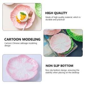 Hemoton Ceramic Cabbage Plate Cartoon Appetizer Plate Fruit Plate Salad Plate Bowl Dish Platter for Fruit Dessert Snack Salad 19cm Pink