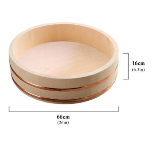 Japanese Wooden Hangiri Sushi Rice Mixing Bowl Tub Sushi Oke Copper Bands for Sushi Restaurant Kitchen,66cm/26in