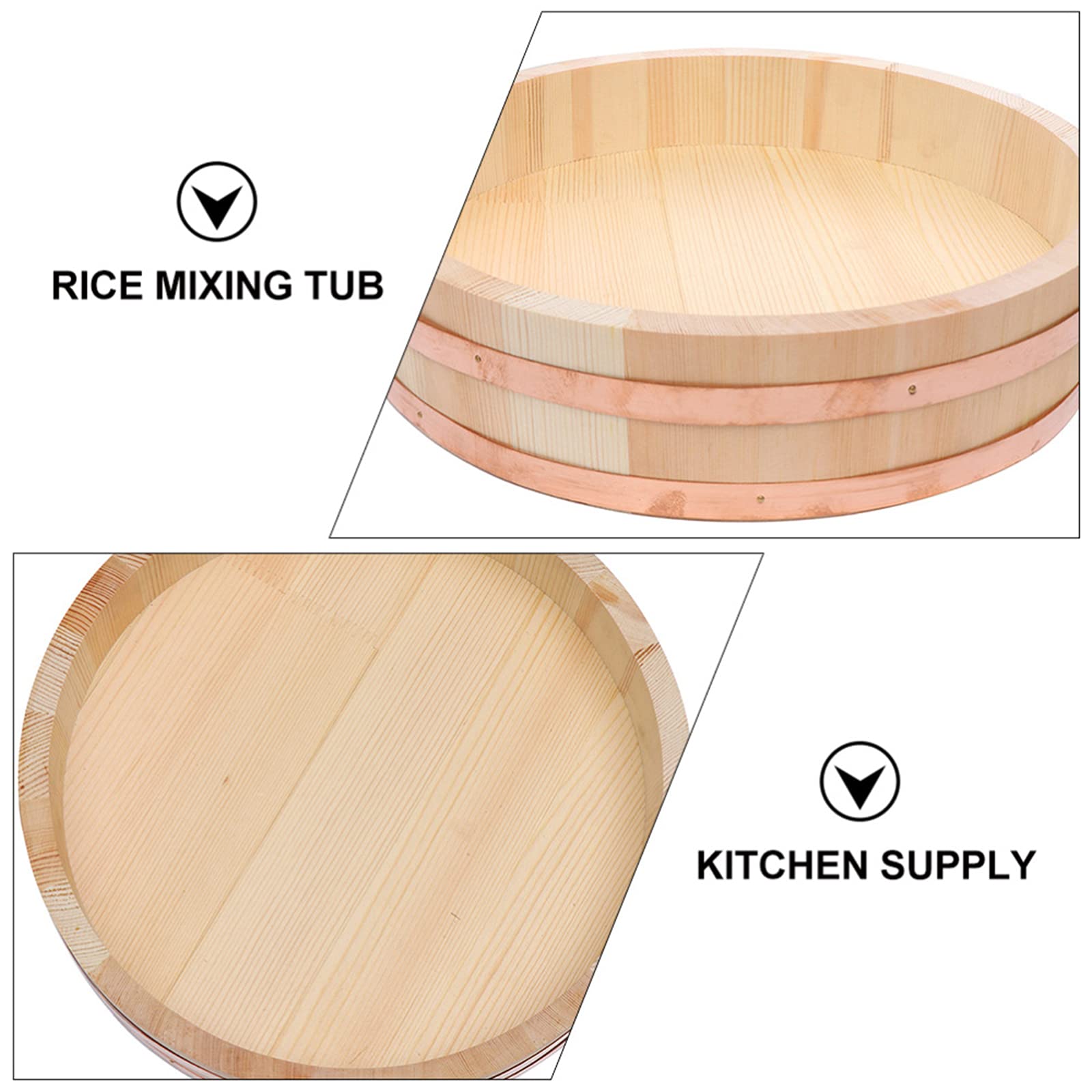 Japanese Wooden Hangiri Sushi Rice Mixing Bowl Tub Sushi Oke Copper Bands for Sushi Restaurant Kitchen,66cm/26in