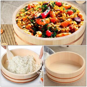 Japanese Wooden Hangiri Sushi Rice Mixing Bowl Tub Sushi Oke Copper Bands for Sushi Restaurant Kitchen,66cm/26in