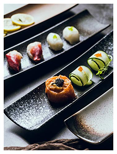 ZLH 14-inch Creative Japanese Sushi Restaurant Restaurant Hotel Long-Column Long Square Ceramic Plate Large Plate Dessert Snack Retro Tableware (Size : Set of 4)