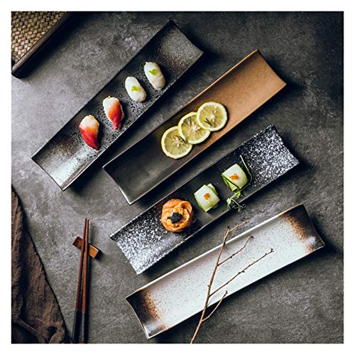 ZLH 14-inch Creative Japanese Sushi Restaurant Restaurant Hotel Long-Column Long Square Ceramic Plate Large Plate Dessert Snack Retro Tableware (Size : Set of 4)