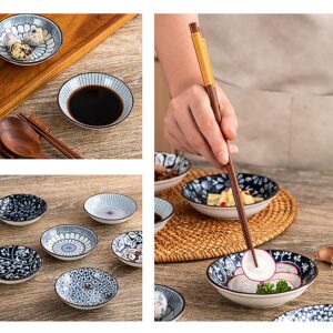 SYJAN HOME Ceramic Dipping Bowls,4 Inch Soy Sauce dish,Pinch Bowls Set of 6,Side Dishes for Snack,Sushi,Sauce,3 Oz Japanese Style Small Bowls for Side Dishes,Kitchen Prep,Vintage Blue