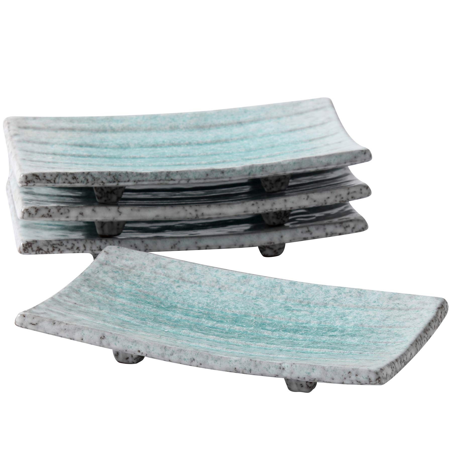 Uaral Sushi Plate Japanese Plates 8.5inch Ceramic Sashimi Plate,4 Piece Rectangle Sushi Dishes(Light Blue)