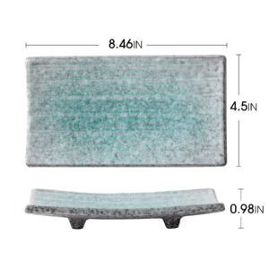 Uaral Sushi Plate Japanese Plates 8.5inch Ceramic Sashimi Plate,4 Piece Rectangle Sushi Dishes(Light Blue)