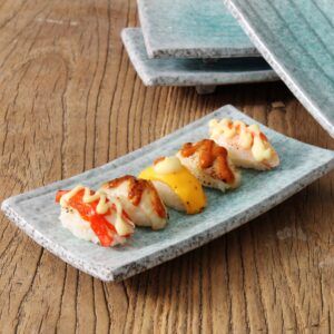 Uaral Sushi Plate Japanese Plates 8.5inch Ceramic Sashimi Plate,4 Piece Rectangle Sushi Dishes(Light Blue)