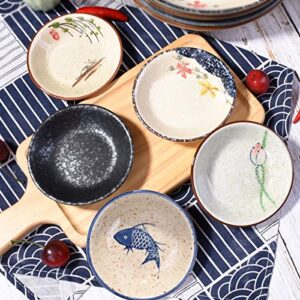 Whitenesser Sushi Sauce Dishes set of 5, Japanese Retro Porcelain Soy Side Dish Bowl Seasoning Dishes Soy Dipping Sauce Dishes