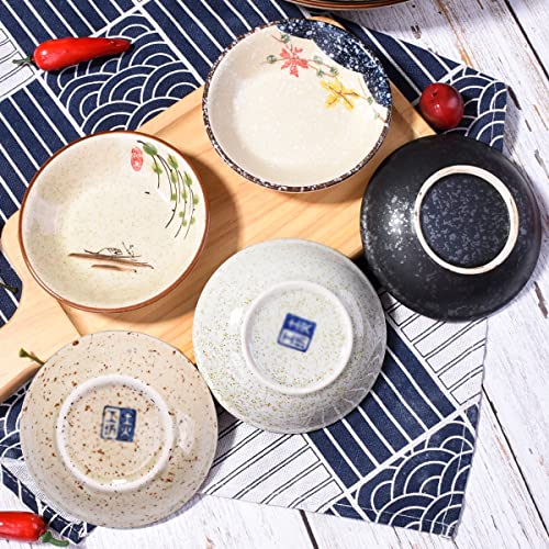 Whitenesser Sushi Sauce Dishes set of 5, Japanese Retro Porcelain Soy Side Dish Bowl Seasoning Dishes Soy Dipping Sauce Dishes