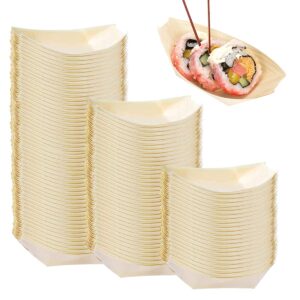 doerdo 100pcs 3.5 inch bamboo wooden boat disposable wood boat plates dishes sushi boat sushi serving tray food container wood bowl for catering and home use