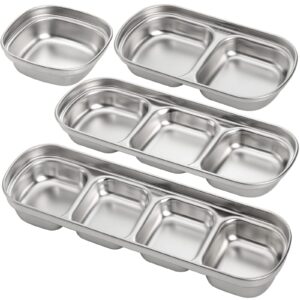 soujoy 4 pcs stainless steel sauce dish, divided seasoning sauce dip bowl, 1/2/3/4 compartment korean ketchup sauce bowl, vinegar soy spice condiment tray for home restaurant