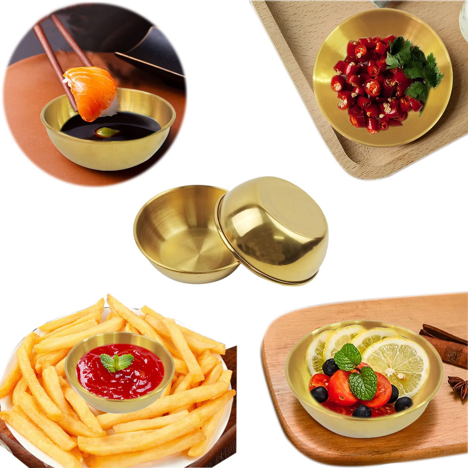 Proshopping 8Pcs Mini Stainless Steel Dipping Sauce Bowls, Dip Sauce Dishes, Round Seasoning Dishes Bowl, Small Individual Saucers Bowl, Sushi Dipping Bowl, Appetizer Plates, Silver 3.27"x3.27"x1.14"