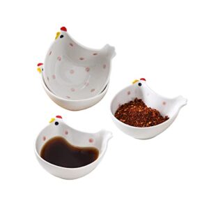 yeexoxow ceramic soy sauce dishes, cute chicken shaped, small dipping bowls 3 oz, mini sauce bowls set of 4, fun chicken gift for chicken lovers