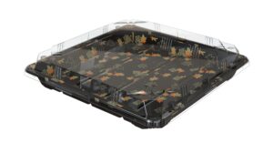 seaboom 12# sushi container sushi tray sushi plate samurai party tray 10.4 * 10.4-inch take out tray with clear lid 200 sets 12#