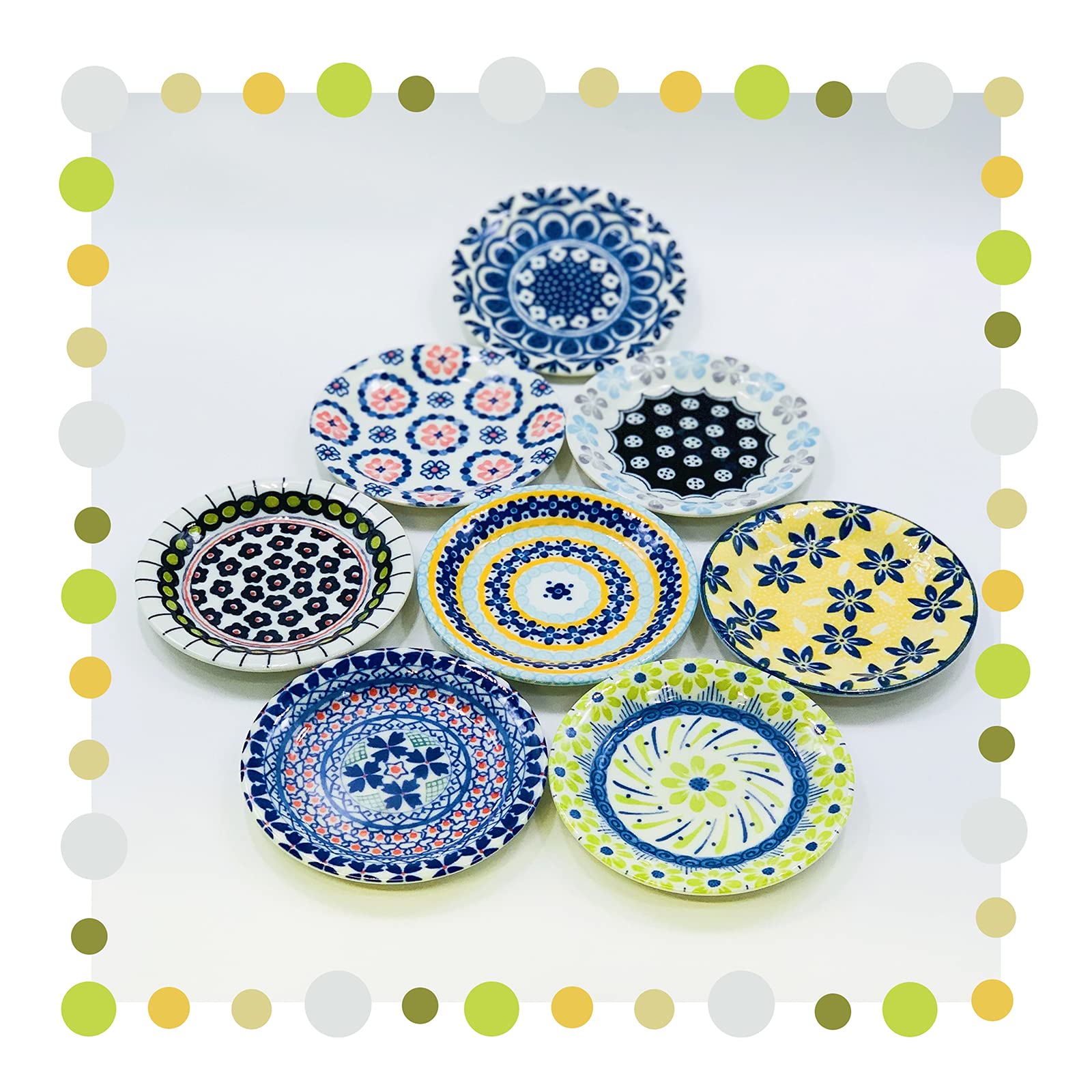 KIKYOUYA Ceramic Appetizer Plates,Japanese Plates for Cake Dessert Appetizer Tableware with Gift Box Packaging For Family Dinner,Set Of 8