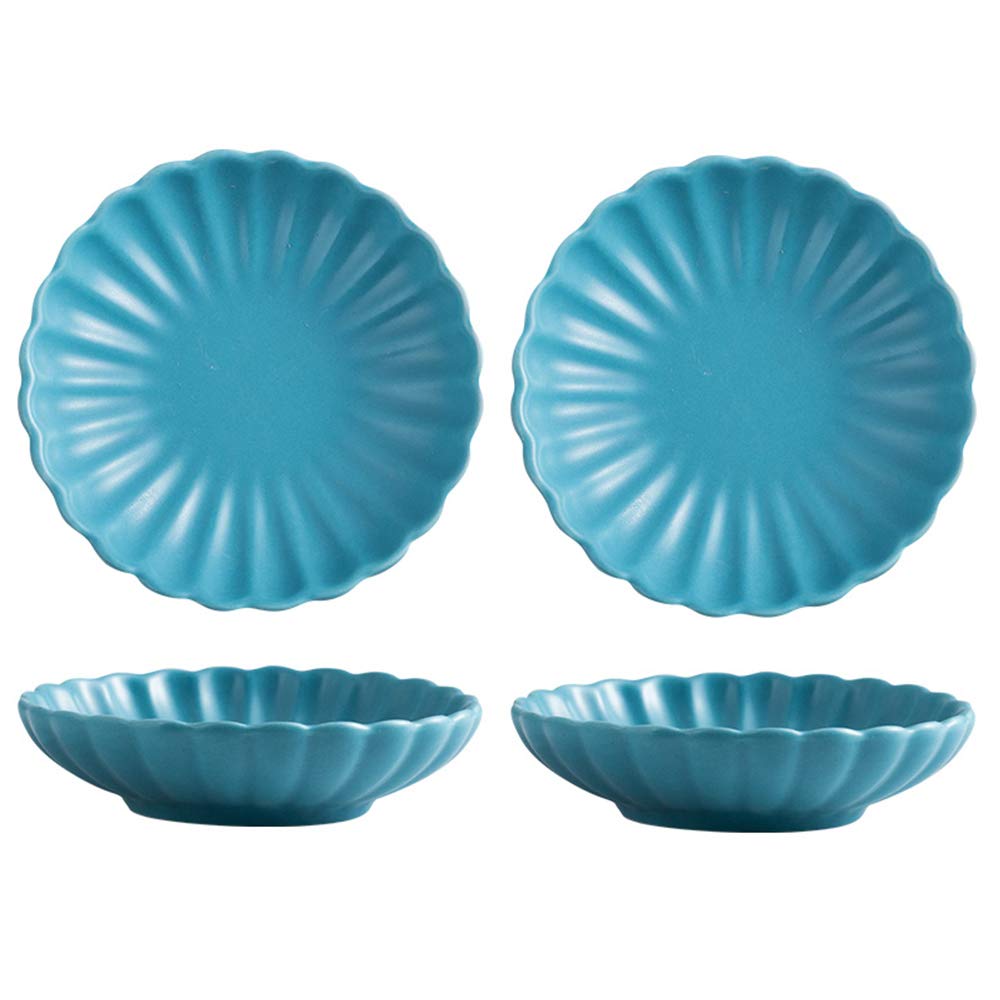 Gaolinci 3.5 Inches Flower Shape Ceramic Sauce Dish,Mini Side Seasoning Dish,Condiment Dishes/Sushi Soy Dipping Bowl,Snack Serving Dishes,Porcelain Small Saucer Set(Set of 4)