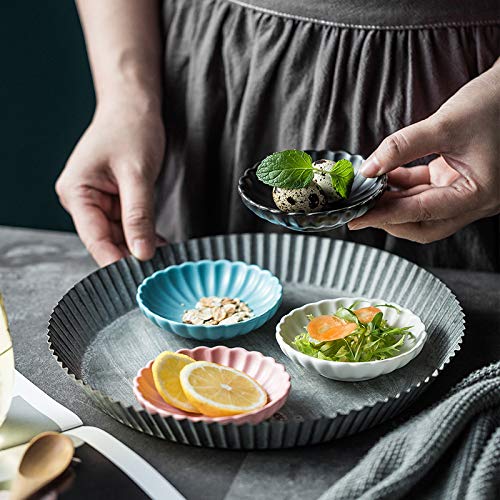 Gaolinci 3.5 Inches Flower Shape Ceramic Sauce Dish,Mini Side Seasoning Dish,Condiment Dishes/Sushi Soy Dipping Bowl,Snack Serving Dishes,Porcelain Small Saucer Set(Set of 4)