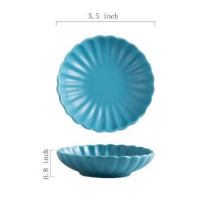 Gaolinci 3.5 Inches Flower Shape Ceramic Sauce Dish,Mini Side Seasoning Dish,Condiment Dishes/Sushi Soy Dipping Bowl,Snack Serving Dishes,Porcelain Small Saucer Set(Set of 4)