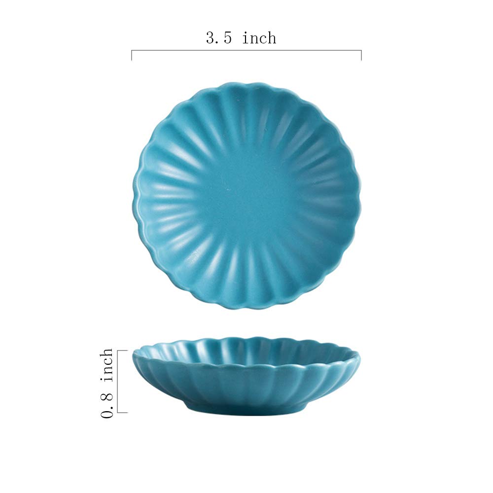 Gaolinci 3.5 Inches Flower Shape Ceramic Sauce Dish,Mini Side Seasoning Dish,Condiment Dishes/Sushi Soy Dipping Bowl,Snack Serving Dishes,Porcelain Small Saucer Set(Set of 4)