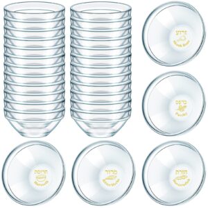 24 pcs passover seder plate glass dishes liners mini plates 4 sets of 6 with hebrew and english translation glass seder plate liners decor for passover pesach seder round glass bowls, small