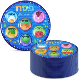 Quality Disposable Childrens Passover Seder Plates in Bulk 10" Deluxe Plastic Colorful Pesach Seder Plate for Kids Marked with Traditional Seder Food Specialty Dishware by Zion Judaica 24 Pack