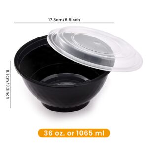 Kitch’nMore 36oz Extra-Thick Meal Prep Bowls with Lids, Plastic Containers with Clear Covers for Noodles, Poke Bowl, Salad, Soup - Freezer, Microwave & Dishwasher-Safe (30Pack)