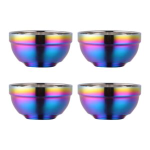 large rainbow 304 stainless steel bowl set of 4, double-walled heat insulation anti-scalding kitchen soup bowls, drop resistance children bowl salad bowl set for mixing (5.1 inches diameter)