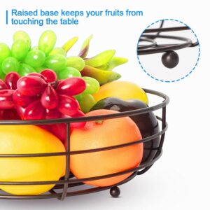 Bextsrack 2 Tier Fruit Basket Bowl with Banana Hanger for Kitchen Countertop, Detachable Fruit Vegetable Storage Holder Display for Kitchen - Bronze