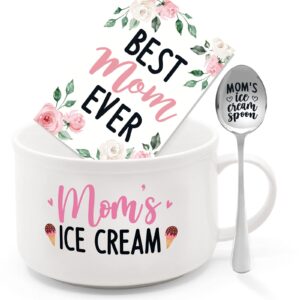 nefelibata mom's ice cream bowl and spoon set with best mom ever greeting card mother's day birthday retirement engraved gift box basket for her mommy's present from daughter son set of 3