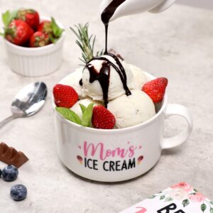 Nefelibata Mom's Ice Cream Bowl and Spoon Set with Best Mom Ever Greeting Card Mother's day Birthday Retirement Engraved Gift Box Basket for Her Mommy's Present from Daughter Son Set of 3