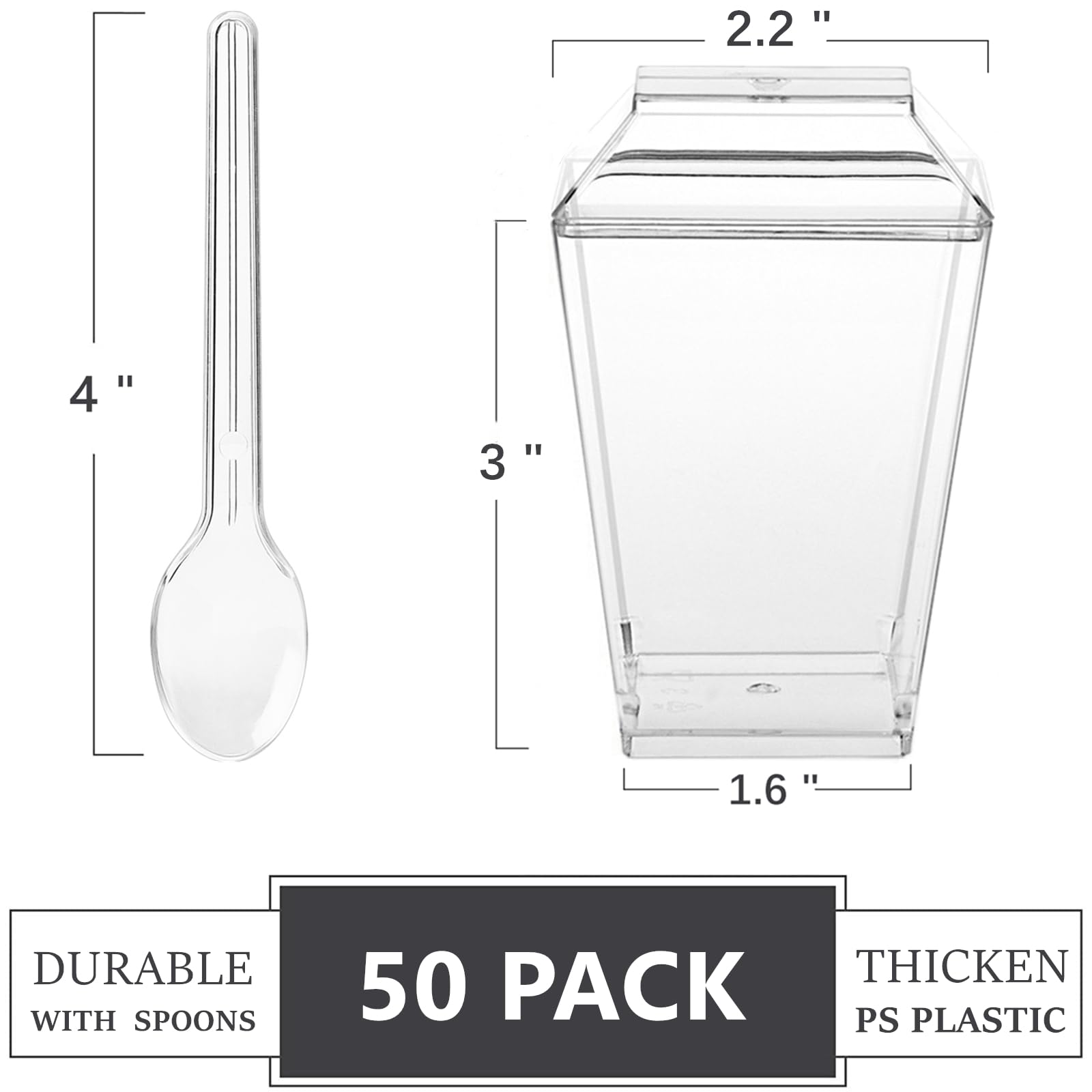 TOFLEN 50 Pack 5 oz Dessert Cups with Lids and Spoons, Mini Clear Square Plastic Dessert Cake Shooter Cups for Party, Yogurt Parfait, Appetizers, Fruits and Puddings