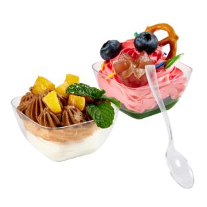 jolly chef 200 pack 2.6 oz mini dessert cups with spoons, clear plastic pudding appetizer cups for party - small reusable serving bowl ideal for christmas halloween wedding