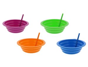 arrow home products sip-a-bowl set, 22oz, 4pk - bpa free straw bowls for kids to sip up every drop without the mess - made in the usa, great for cereal, ice cream, soup, milk - assorted colors