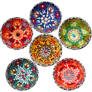 bcs ceramic pinch bowls set of 6, small bowls for dipping - cooking prep & charcuterie board bowls, soy sauce dish, multicolor handmade decorative serving dishes (3.2'' - 3 oz)
