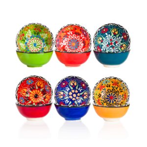 BCS Ceramic Pinch Bowls Set of 6, Small Bowls for Dipping - Cooking Prep & Charcuterie Board Bowls, Soy Sauce Dish, Multicolor Handmade Decorative Serving Dishes (3.2'' - 3 oz)
