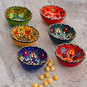 BCS Ceramic Pinch Bowls Set of 6, Small Bowls for Dipping - Cooking Prep & Charcuterie Board Bowls, Soy Sauce Dish, Multicolor Handmade Decorative Serving Dishes (3.2'' - 3 oz)