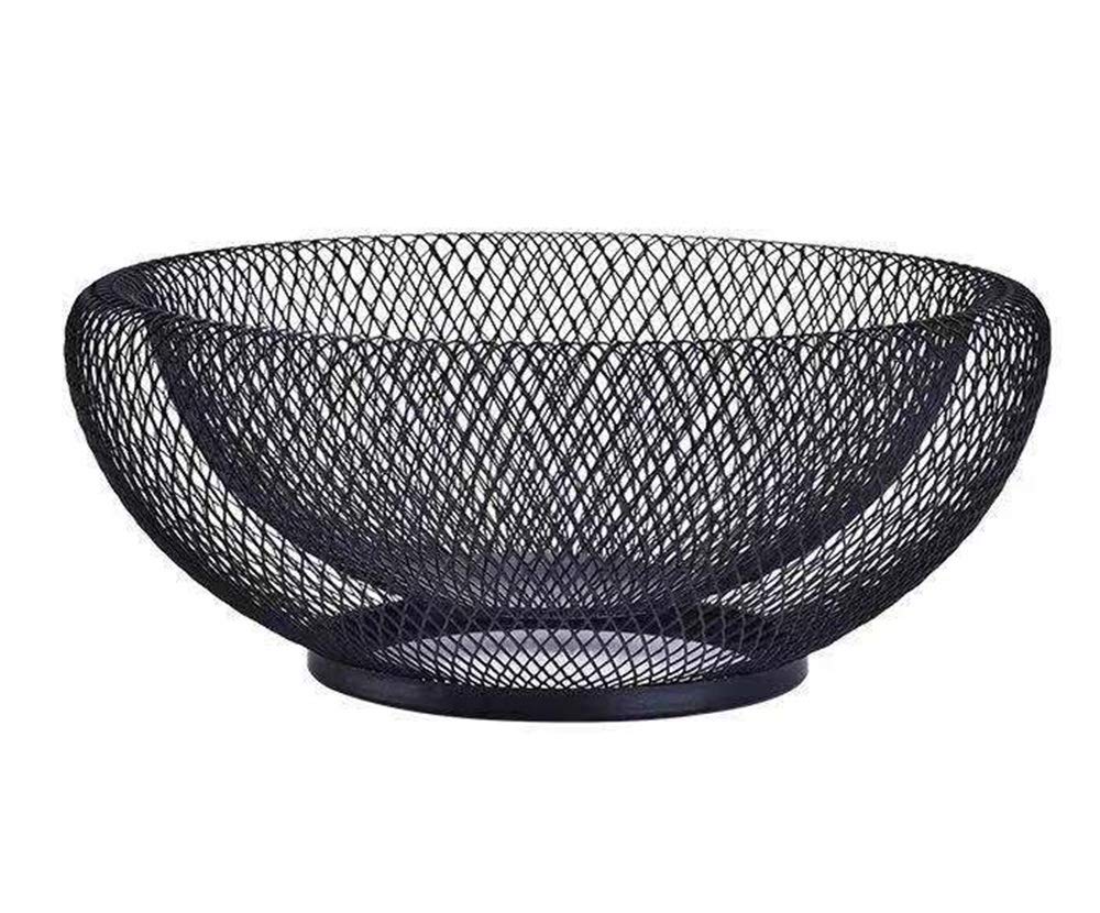 GWEOBZ Metal Mesh Fruit Basket Countertop Candy Dish Black Round Decorative Small Fruit Bowl for Kitchen Counter - 10 Inches (Mesh)