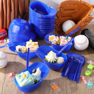 Baseball Helmet Ice Cream Snack Bowl and Disposable Taster Spoons Set Mini Baseball Party Favors Small Dessert Ice Cream Bowls Serving Candy Sundae Cups for Ice Cream Sundae Party Supplies(50 Set)