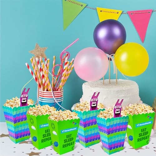 20Pcs Video Game Llama Popcorn Boxes, Battle Gamers Birthday Party Supplies Decorations Favors for Snack Treat Bags Goodie Candy Cookie