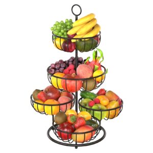 pouhenier.jh 5 tier fruit basket bowl for kitchen counter, large capacity metal wire countertop vegetables storage rack, detachable produce stand holder organizer for bread snack (black)