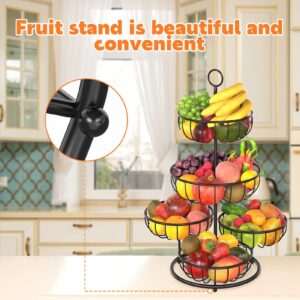 PouHenier.jh 5 Tier Fruit Basket Bowl for Kitchen Counter, Large Capacity Metal Wire Countertop Vegetables Storage Rack, Detachable Produce Stand Holder Organizer for Bread Snack (Black)