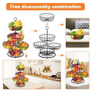 PouHenier.jh 5 Tier Fruit Basket Bowl for Kitchen Counter, Large Capacity Metal Wire Countertop Vegetables Storage Rack, Detachable Produce Stand Holder Organizer for Bread Snack (Black)