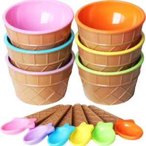 URMUYJJ Ice Cream Cups with Spoons Cartoon Candy Colorice cream bowls Dessert Sundae Frozen Yogurt Bowls Icecream Cup Party Favors Dishes ice crem kits supplies for kids Set (6)