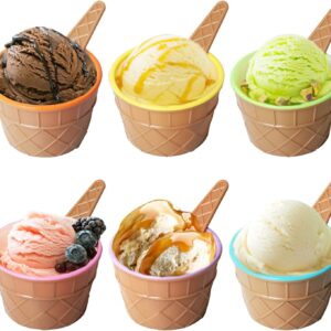 URMUYJJ Ice Cream Cups with Spoons Cartoon Candy Colorice cream bowls Dessert Sundae Frozen Yogurt Bowls Icecream Cup Party Favors Dishes ice crem kits supplies for kids Set (6)