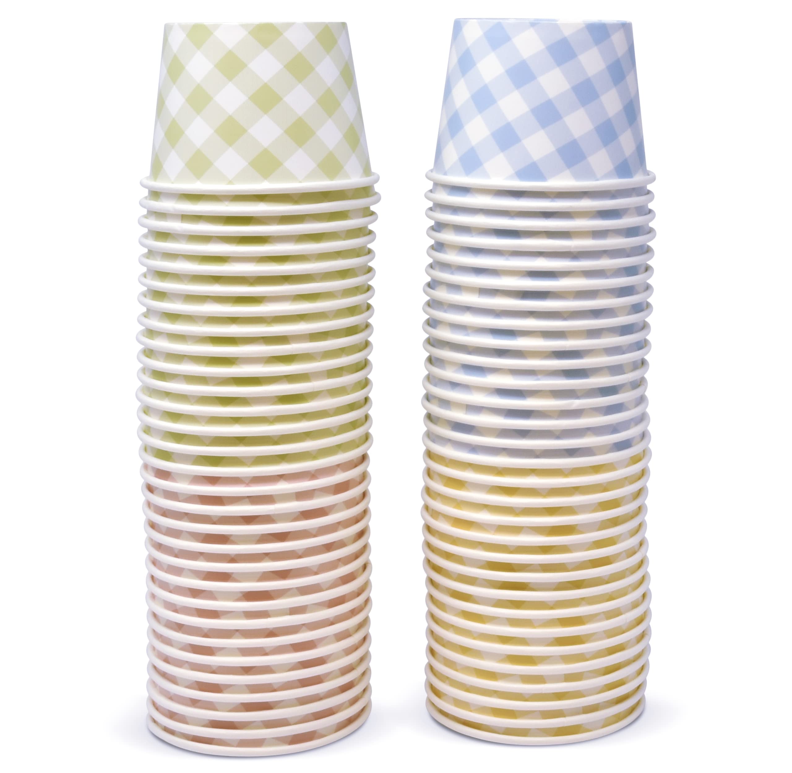 60 Count Pastel Gingham Ice Cream Treat Snack Cups 10 Oz. Disposable Paper Cup Dessert Ices Bowl Pink Blue Yellow Green Checkered Plaid For Frozen Treats Cupcake BBQ Picnic Party Favor Supplies