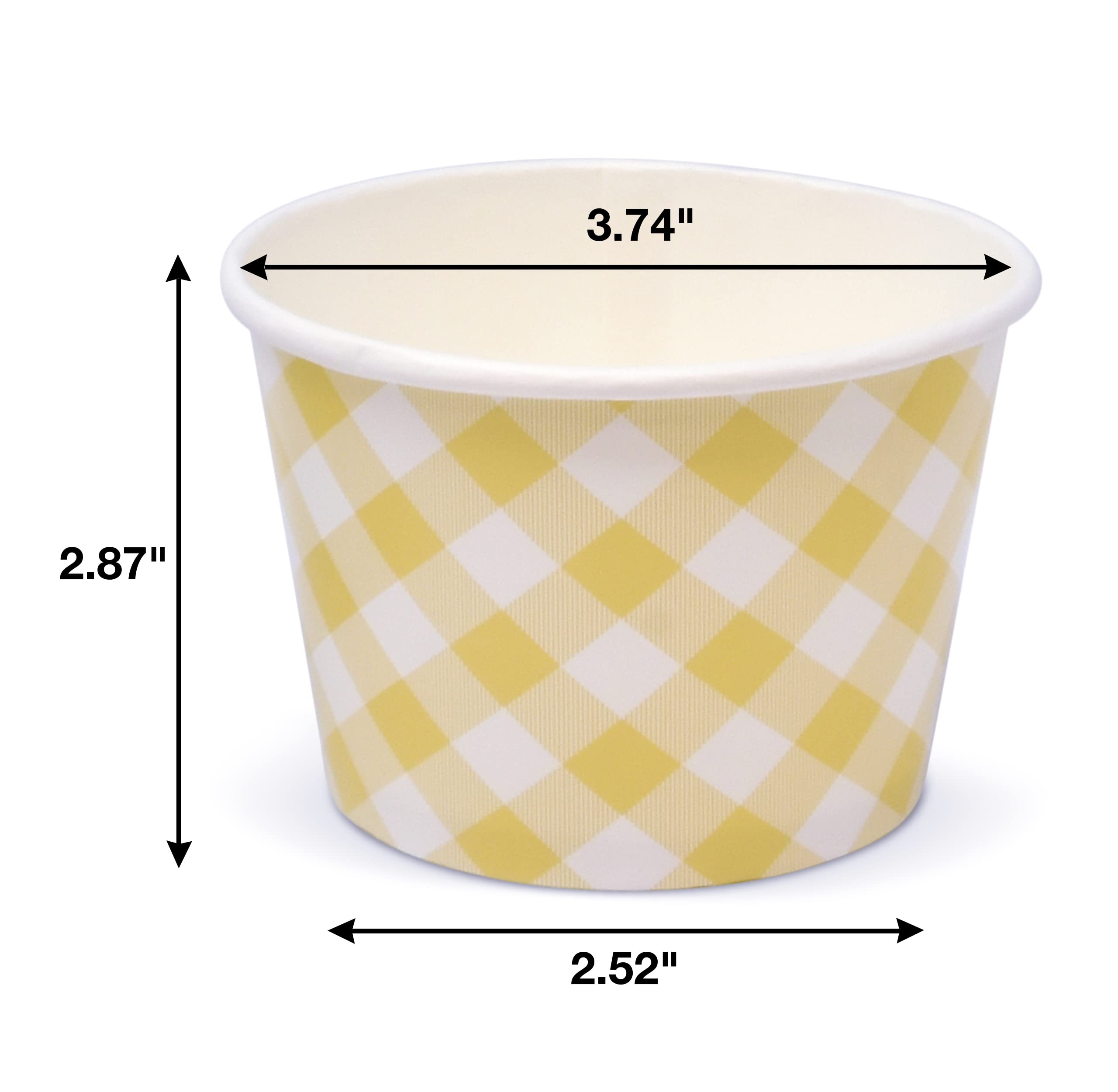 60 Count Pastel Gingham Ice Cream Treat Snack Cups 10 Oz. Disposable Paper Cup Dessert Ices Bowl Pink Blue Yellow Green Checkered Plaid For Frozen Treats Cupcake BBQ Picnic Party Favor Supplies