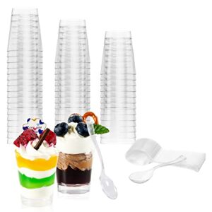 jolly chef 300 pack 2.6 oz mini dessert cups with spoons, clear plastic pudding appetizer cups for party small reusable serving bowl clear plastic cups ideal for christmas halloween wedding