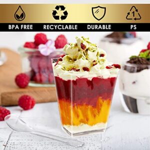 SAADIAN 100 Pack 5 oz Dessert Cups with Lids, Mini Dessert Cups with Spoons, Parfait Cups with Lids, Clear Plastic Desert Cups, Ice Cream Containers, Appetizer Cups for Parties, Events, and Picnics