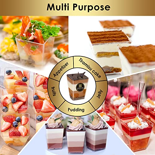 SAADIAN 100 Pack 5 oz Dessert Cups with Lids, Mini Dessert Cups with Spoons, Parfait Cups with Lids, Clear Plastic Desert Cups, Ice Cream Containers, Appetizer Cups for Parties, Events, and Picnics